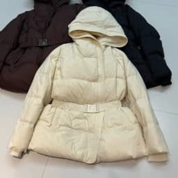 Schinteon Women White Down Jacket with Hood Solid Color Fashionable Autumn Winter Warm Outwear Parka Belt 2026 New Real Pictures