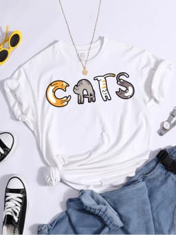 Happy Kitten Dancing Happily Printing T-shirts For Women Vintage Tshirts Oversize o-neck Top Fashion Soft Woman's Tshirts