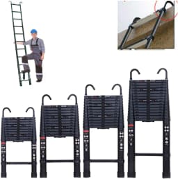 DayPlus 3.2-6.2M Telescopic Ladder with Roof Hook Kit Aluminium Portable Multi-Purpose Folding Portable Heavy Duty Extendable
