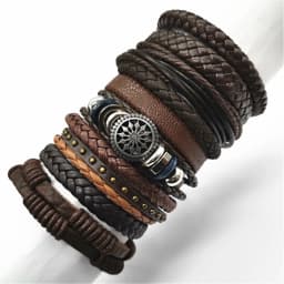 Black Handmade 10 Pcs/set Design Men Bracelets Male Women Leather Bracelets Men Bangle Wholesale Jewelry