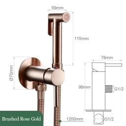 Solid Brass Brushed Rose Gold Bidet Sprayer Faucet Wall Mount Bathroom Mixer with Hose Hand-held Hot Cold Water