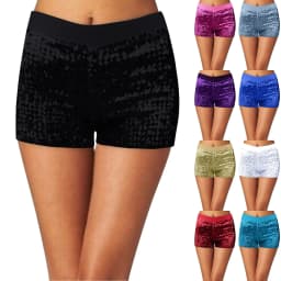 Women Sequins Shorts High Waisted Vintage Disco Dance Hot Pants Shiny Glitter Jazz Nightclub Mini Short Stretch Summer Shorts