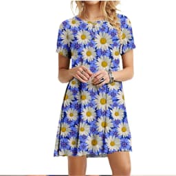 3D Green Leaves Floral Printed Mini Dress For Women 2022 Summer Loose Oversized Casual Short Sleeve O-Neck A-Line Dress Sundress