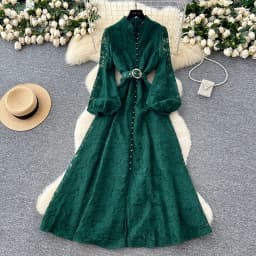 Spring Autumn High End Elegant Birthday Party Women's Dress New French Hook Flower Single Breasted Slim Lace Long Dress S89