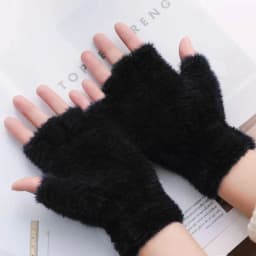 Lovely Fluffy Plush Fingerless Gloves Students Write Type Women Mink Soft Winter Warm Half Fingers Gloves Girls Knitted Mittens