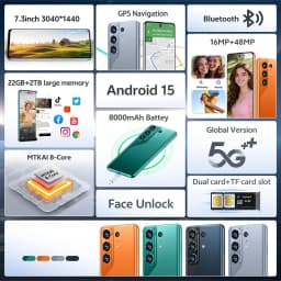 K-Touch C26 Ultra Mobile Phones Smartphone Android 7.3 Inch Cell Phone 22GB 2TB 8000mAh Octa Core Face Unlock 5G Dual SIM 16+48MP Camera Cellphones