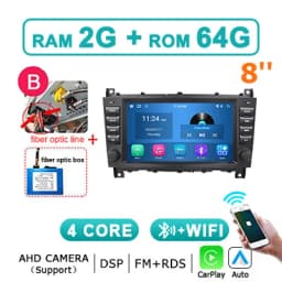 8'' Screen Car Radio Android 14 Auto CarPlay For Benz C-CLASS W203 CLK/A/G-CLASS W209 W168 W463 Autoradio 2din Multimedia Player