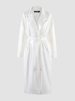 Mauroicardi Spring Long Soft Thin Flowy Shiny Reflective PVC Trench Coat for Women Sashes Y2K Streetwear Runway European Fashion