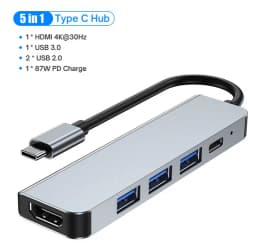 KEBIDUMEI 5 in 1 USB C Docking Station Type-C To HDMI-Compatibility HUB Multi Port Splitter PD Charging USB Adapter For Laptop