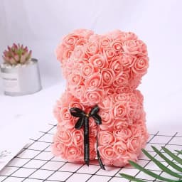 25cm Artificial Rose Teddy Bear with Gift Box, Romantic Valentine's Day Gift for Women, Ideal for Anniversary & Wedding