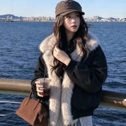 2026 Fashion Down Cotton-padded Jacket Women's Winter Coats Long Fur Collar Short Parkas Thicken Warm Streetwear Loose Outerwear