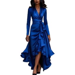 Sexy V Neck Long Sleeve Slash Ribbon Ruffle Trumpet Party Long Dress Spring Autumn Ruffle Irregular Vestidos SZE-5580