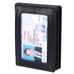 RFID Blocking Mens Slim Front Pocket Wallet Genuine Leather Bifold Credit Card Holder with ID Window Retro Style