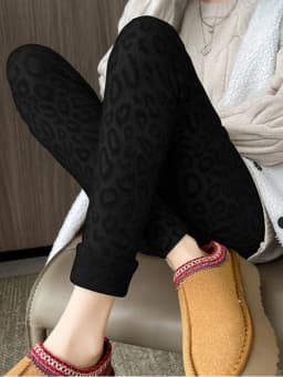 SMTHMA Winter Thick Leopard Print Mink Fleece Leggings For Women's Keeping Warm High Waisted Elastic Slimming Small Leg Pants