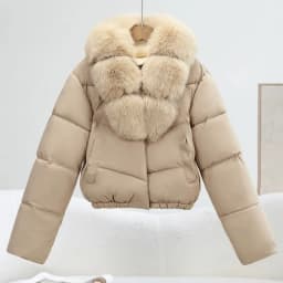Korean Trend 2026 Winter New Women's Solid Color Short Down Cotton Jacket Simple V-neck Fashion Loose Fur Collar Jacket