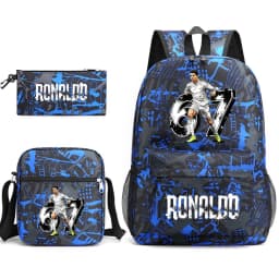 Cr7 Ronaldo 67 Print School Backpack Set with Shoulder Bag & Pencil Case for Teens Kids Lightweight Daypack