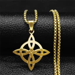 Stainless Steel Witchcraft Witch's Knot Geometry Long Chain Necklace for Men/Women Black Color Jewelry Bijoux Femme N4273S03