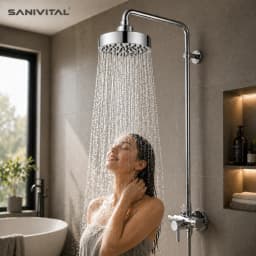 SANIVITAL 360° Rotatable Fixed Rain Shower Head with High-Density Anti-Clog Nozzles Bathroom Replacement