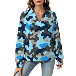 Betawoo Checkered Premium Casual Long Sleeve V-Neck Sweatshirt For Women