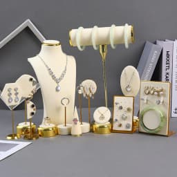 Beige Jewelry Display Props with Metal Base Earring Necklace Organizer Holder Jewelry Counter Earrings Rings Display Stand