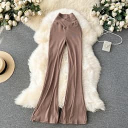 Women Solid High Waist Flare Pants Wide Leg Korean Fashion Elegant Casual Vintage Autumn Streetwear Clothing