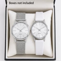 2Pcs Lovers Watch Set Classic Minimal Mesh & Leather Strap Analog Quartz Wristwatch Men Women Fashion Couple Matching Timepieces