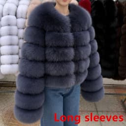 QUEENTINA Fox Fur Coat Long Sleeves Real Winter Women'S Brown 2025 Leather And Skin Clothing Natural New In Coats & Jackets