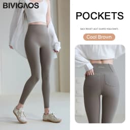 BIVIGAOS Fall Winter Fleece Warm Back Pocket Sharkskin Leggings Women High Waist Casual Thick Velvet Leggings Tight Brushed Pant