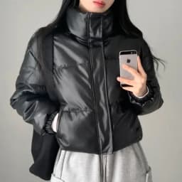 Chic Winter Thiened High Collar Zipper ort PU Leather Bread Sle Cotton Jaet Women's Faionable Versatile Loose Fit Coat