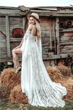 Beach Off Shoulder High Collar Wedding Dresses For Women Long Sleeves Lace High Slit Sexy Bride Dresses Bridal Gown Customized