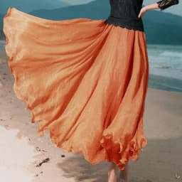 720 Degrees Gold Silk Chiffon 8 Meters Full Skirt Women's Beach Holiday High-Waisted Slim Summer Bright Silk Chiffon Dance Skirt