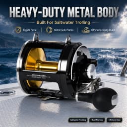 SAMOLLA Trolling Fishing Reel Aluminum Spool, Alarm Button Brake Force Adjustment Deep Sea Reel 30KG Max Drag