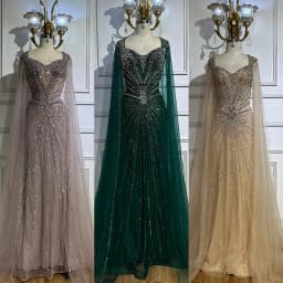 Serene Hill 2025 Customized Nude Cape Sleeves Beaded Saudi Arabic Evening Dresses Gowns for Formal Occasion LA72575A
