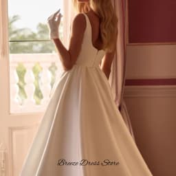 High Quality Satin Square Collar Robe de mariée Dreamy Ruched Customized A-Line Wedding Dress Classic Pockets Vestido De Novia