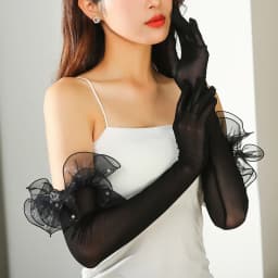 Sexy Lace Pearl Black Silk Perspective Thin Wedding Dress Long Gloves Women Sunscreen Sleeves Summer Outdoor Sun Driving Mittens