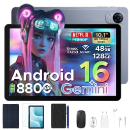 POCKAM P10 Pro Smart Tablet 10.1'' Tablet with 8800mAh Battery, 48GB RAM (8GB+40GB), 128GB ROM, Gemini AI, Android 16, and Widevine L1 support