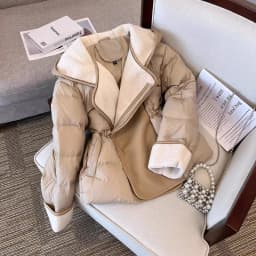 Schinteon Women Lambswool White Duck Down Jacket with Hood Autumn Winter Warm Outwear Casual Patchwork Coat European Style