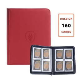 Holds 160 Cards|Trading Card Binder for 3”×4”Cards | 4-Pocket Double-sided Album |PU Leather Zipper Folder for Sports Cards