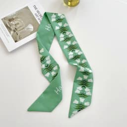Korean green headband long small silk scarf for Women, Soft Comfort Elastic Headband, Workout Daily Casual Evening Gift Chic