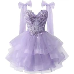 Bow Shoulder Strap Layered Chiffon Dress Starry Lace Three-dimensional Decal Youth Short Dance Sequin Dress Customized