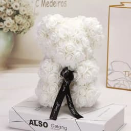 25cm Artificial Teddy Rose Flower Bear with Box Romantic Valentines Day Gift Girlfriend Women Anniversary Wedding Party Supplies