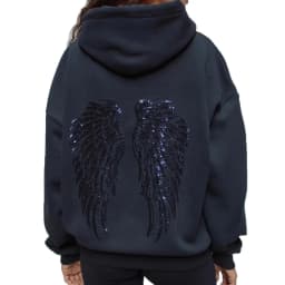 Leisure Spring and Autumn Sweater Wing Print and Hot Rhinestone Two Styles Women's Long-sleeved Pullover Hoodie