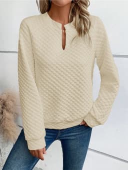 Casual Patchwork Slim Fit Commuter Hoodie with V Neck Regular Sleeve Long Sleeve Women Sweatshirt Autumn Mid Length No Hood