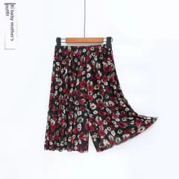 Summer Thin Casual Pants Ice Silk Elastic Waist Five-Point Pants Floral Print High Waist Skirt Pants for Middle-Aged Women