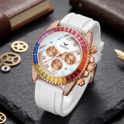 ONOLA Men's Quartz Watch, Multifunctional Dial, Colorful Square Rhinestone Bezel, Date Display, Ideal For Parties & Daily Outing