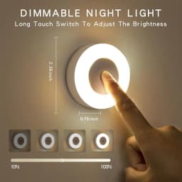 Night Touch Light Bright LED Push Lamp, 3 Colors Dimmable Rechargeable Puck Tap Nightlight Wireless Stick on Lighting