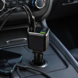 Retractable Cable PD Car Charger Digital Voltage Display Fast Charging Type C Car Cigarette Lighter Charger Adapter For Phone