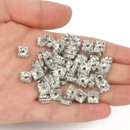 50pcs Square Rhinestone Crystal Spacer Beads 6 8mm Silver Plated Rondelle Loose Beads for DIY Bracelets Jewelry Making Crafts