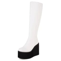 SIMLOVEYO Ladies Knee-high Boots 37cm Round Toe Wedges High Heel 11.5cm Platform 6cm Zipper Plus Size 43 Winter Shoes