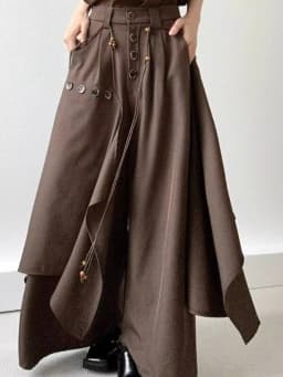Y2k Harajuku Vintage Japanese Pants Button Irregular High Waist Solid Color Wide Leg Pants Casual Loose Design Women's Clothing